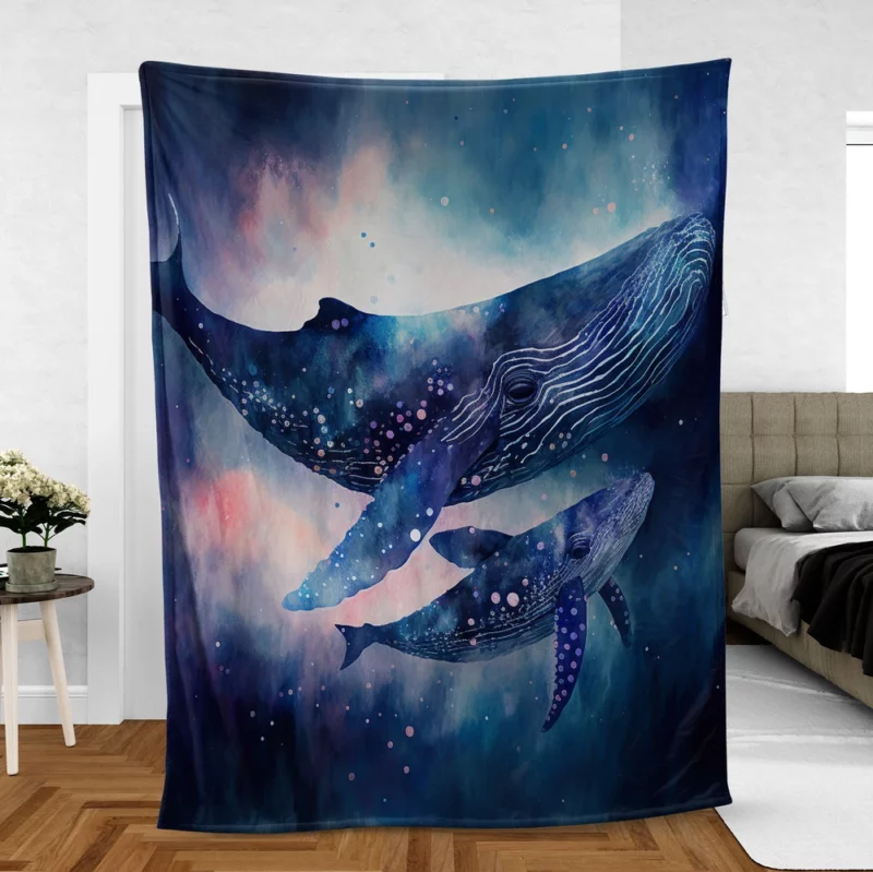 Whale With Her Calf Fleece Blanket