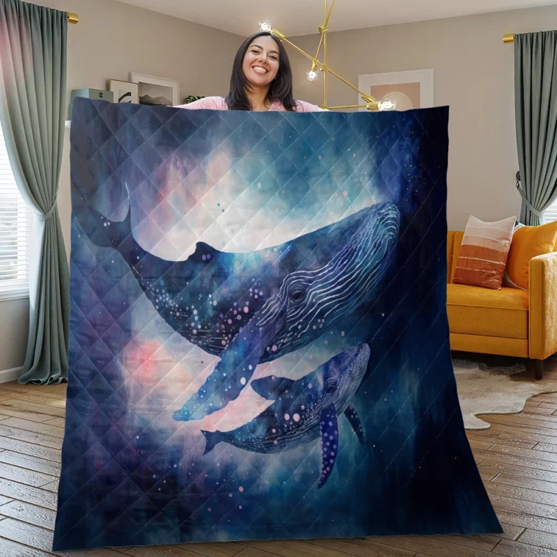 Whale With Her Calf Quilt Blanket