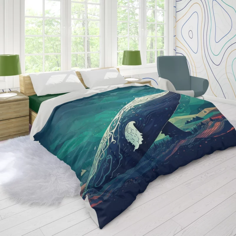 Whale in the Blue Sea Duvet Cover