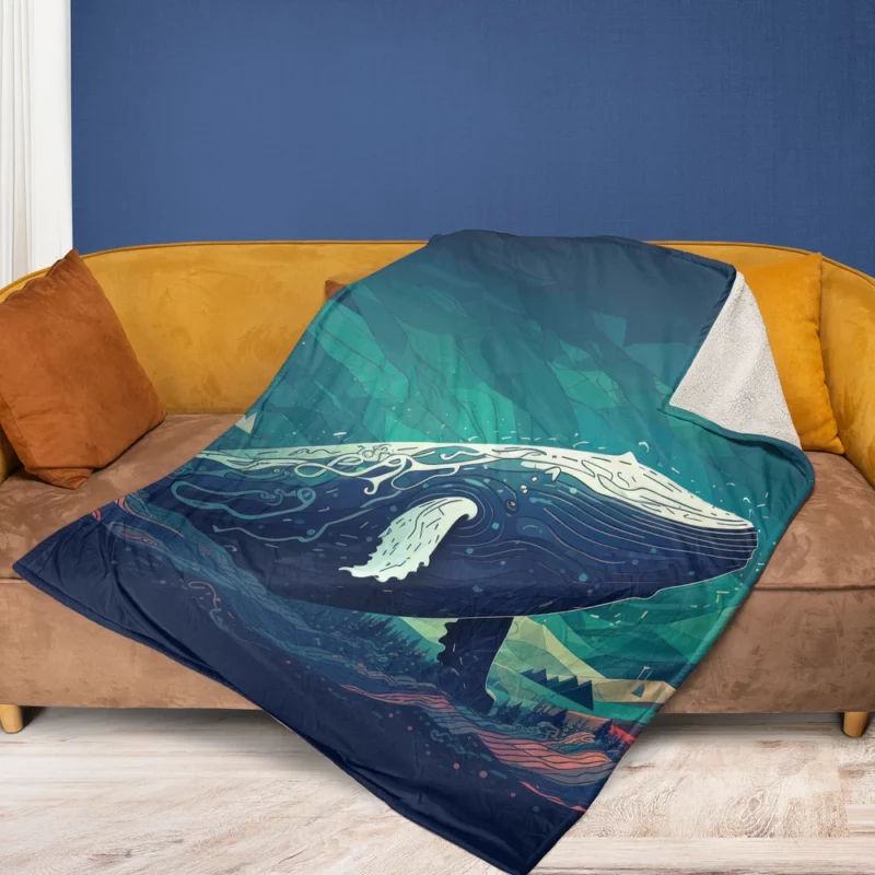 Whale in the Blue Sea Fleece Blanket 1