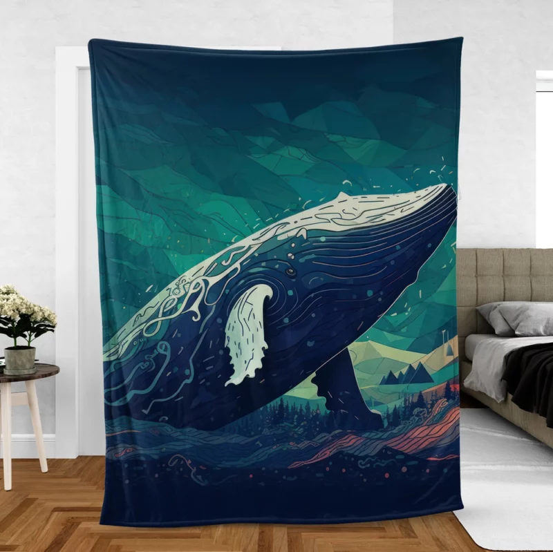 Whale in the Blue Sea Fleece Blanket