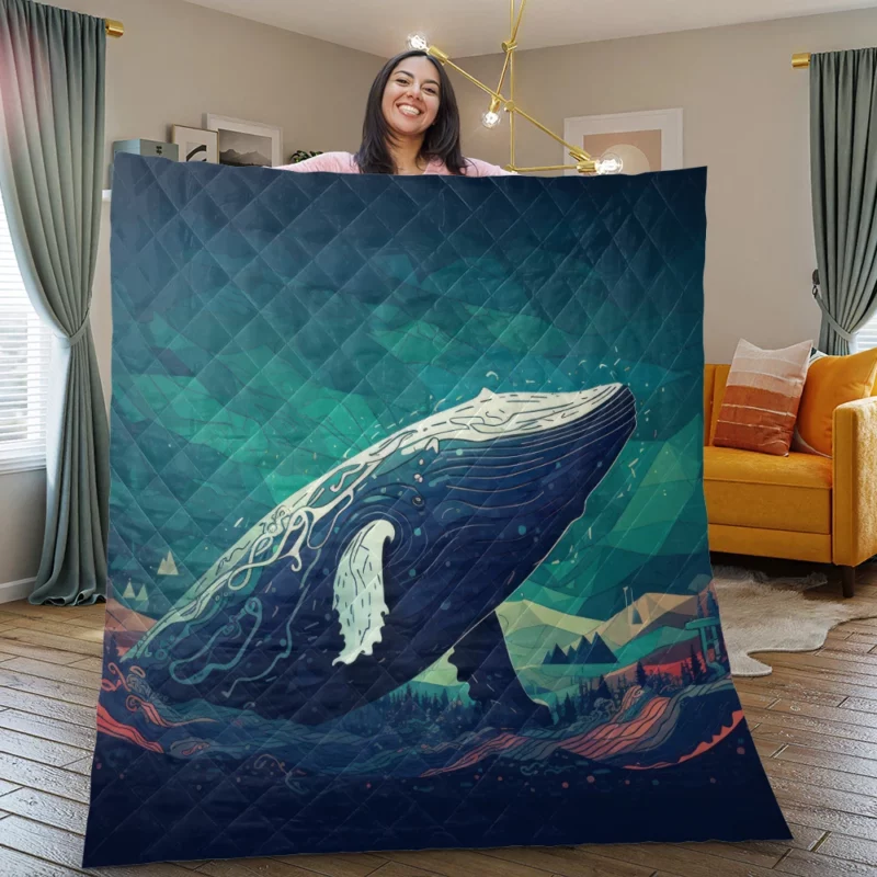 Whale in the Blue Sea Quilt Blanket