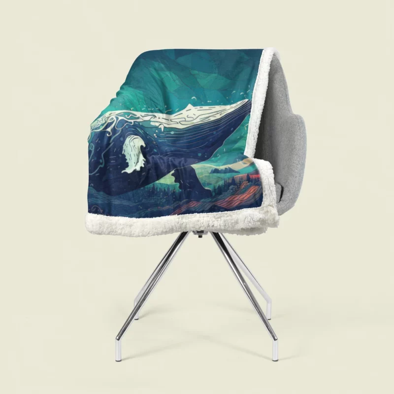 Whale in the Blue Sea Sherpa Fleece Blanket 1