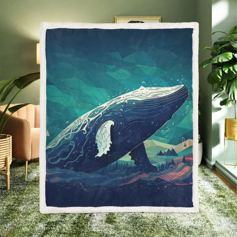 Whale in the Blue Sea Sherpa Fleece Blanket