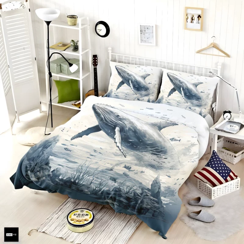 Whale in the Sea Illustration Bedding Set