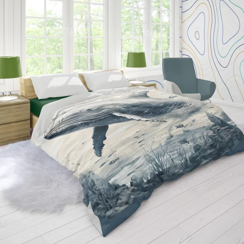 Whale in the Sea Illustration Duvet Cover