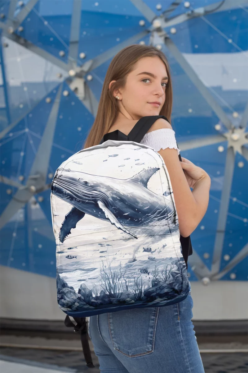 Whale in the Sea Illustration Minimalist Backpack 2