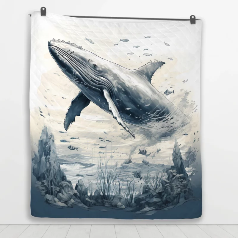 Whale in the Sea Illustration Quilt Blanket 1