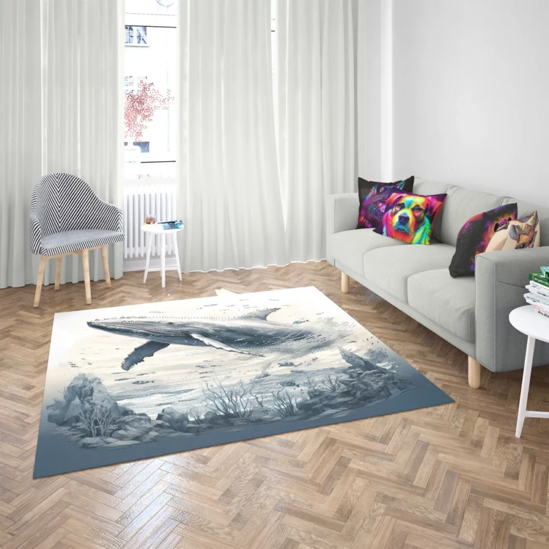 Whale in the Sea Illustration Rug 2