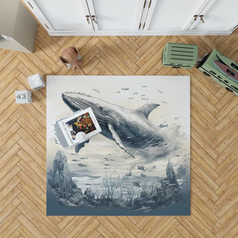 Whale in the Sea Illustration Rug