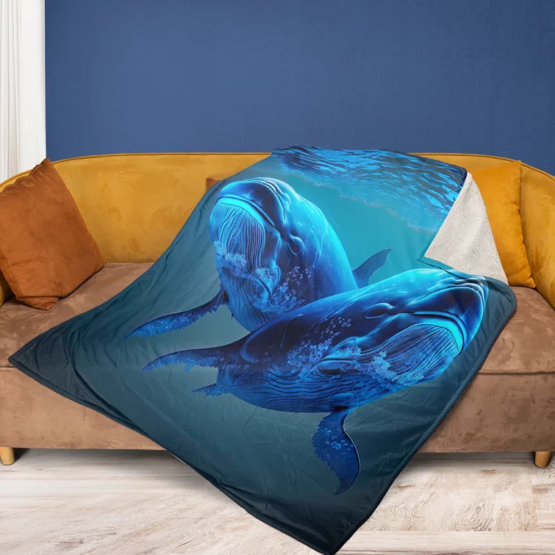 Whales Playing in the Ocean Fleece Blanket 1