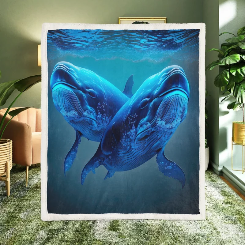 Whales Playing in the Ocean Sherpa Fleece Blanket