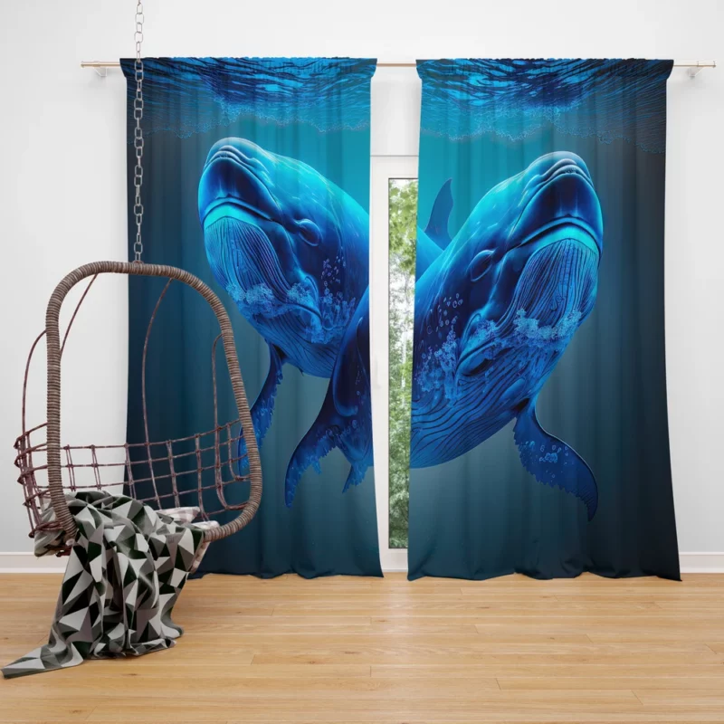 Whales Playing in the Ocean Window Curtain