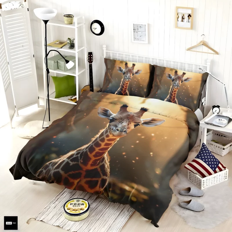 Whimsical Giraffe and Girl Bedding Set