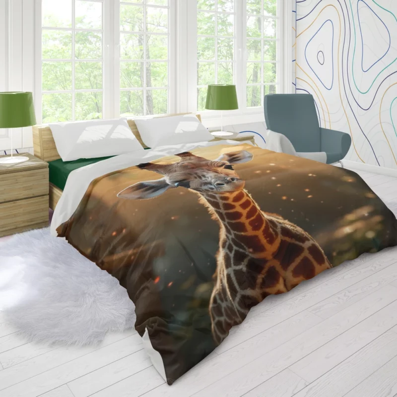 Whimsical Giraffe and Girl Duvet Cover