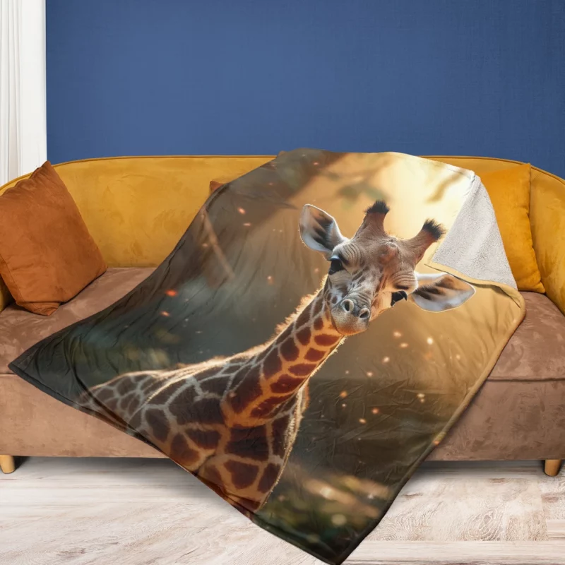 Whimsical Giraffe and Girl Fleece Blanket 1