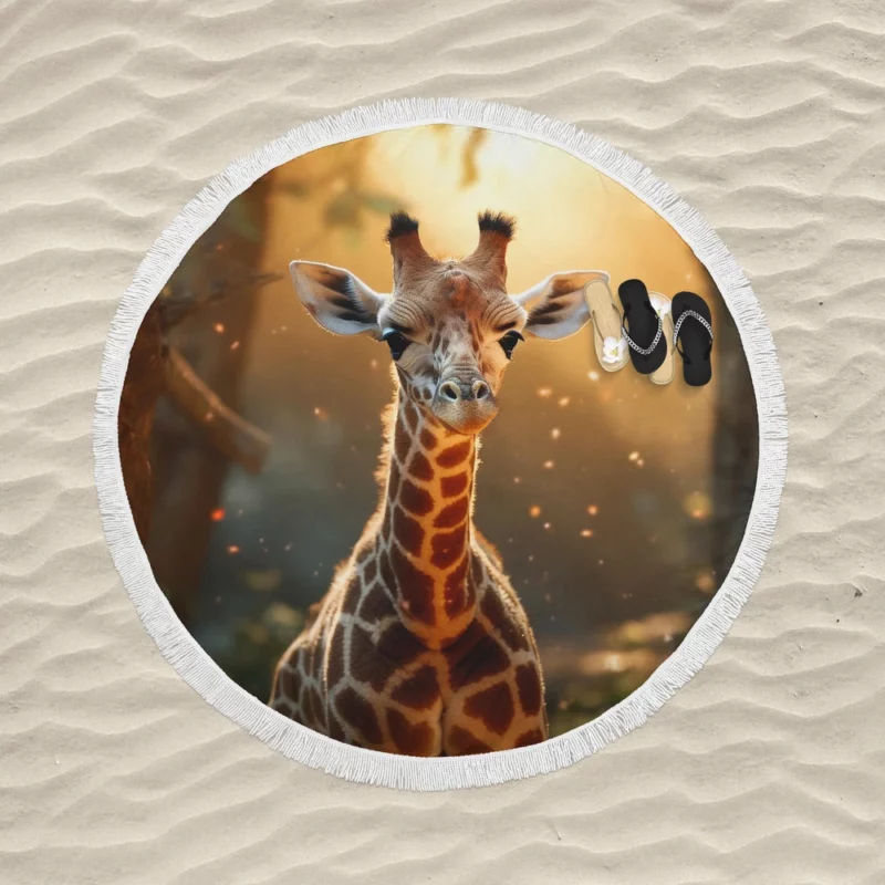 Whimsical Giraffe and Girl Round Beach Towel