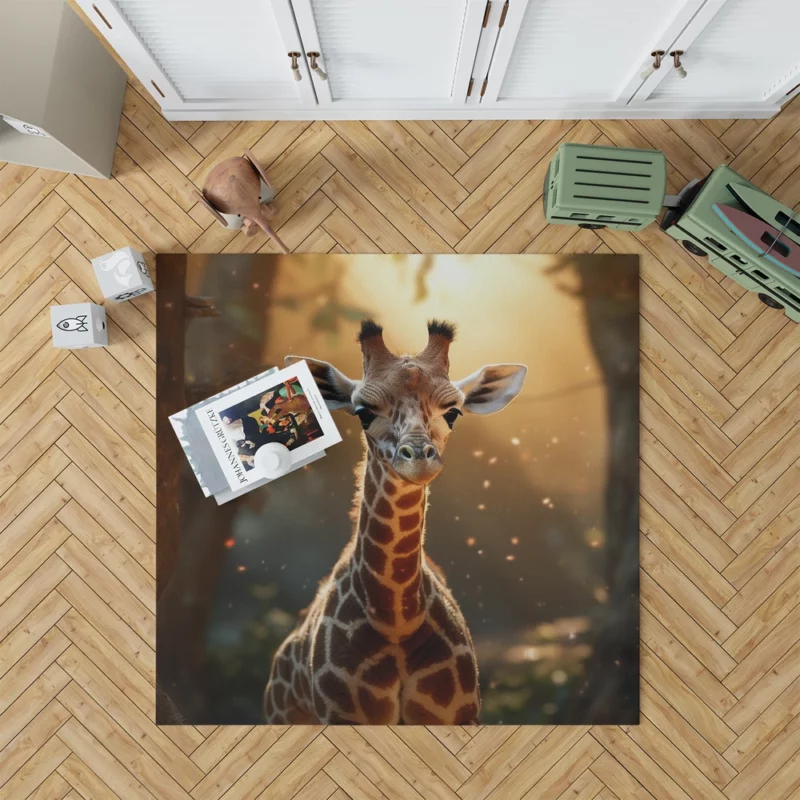 Whimsical Giraffe and Girl Rug