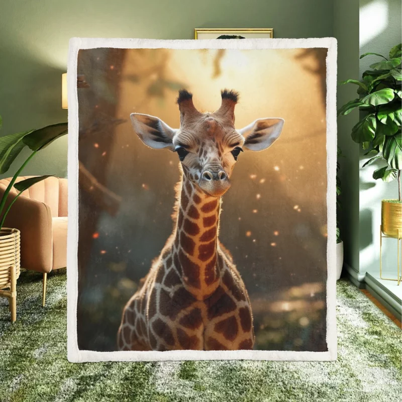 Whimsical Giraffe and Girl Sherpa Fleece Blanket