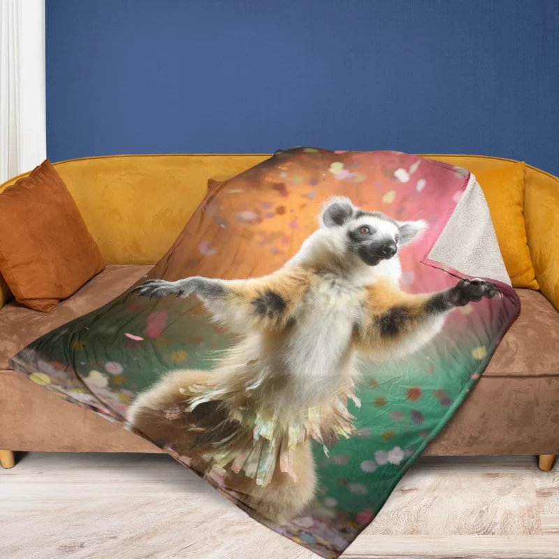 Whimsical Lemur Madagascar Dance Fleece Blanket 1