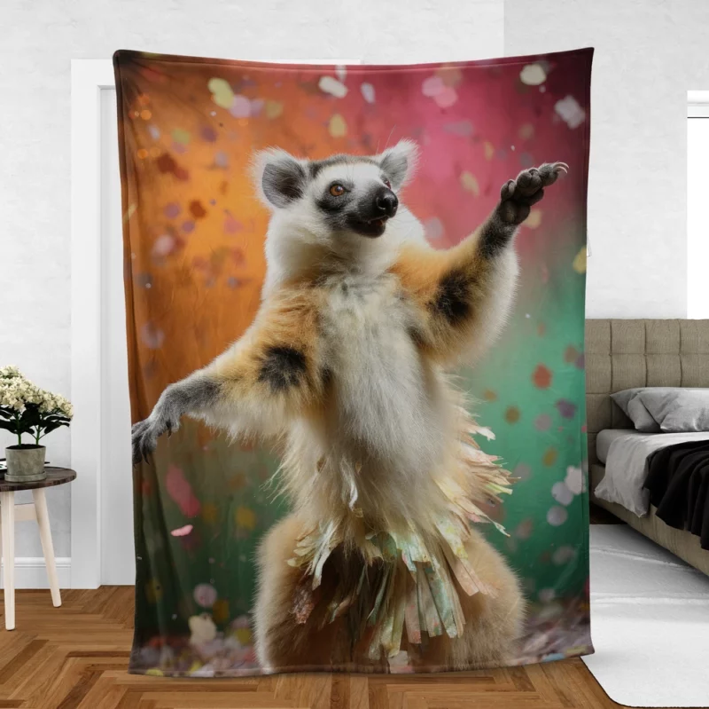 Whimsical Lemur Madagascar Dance Fleece Blanket