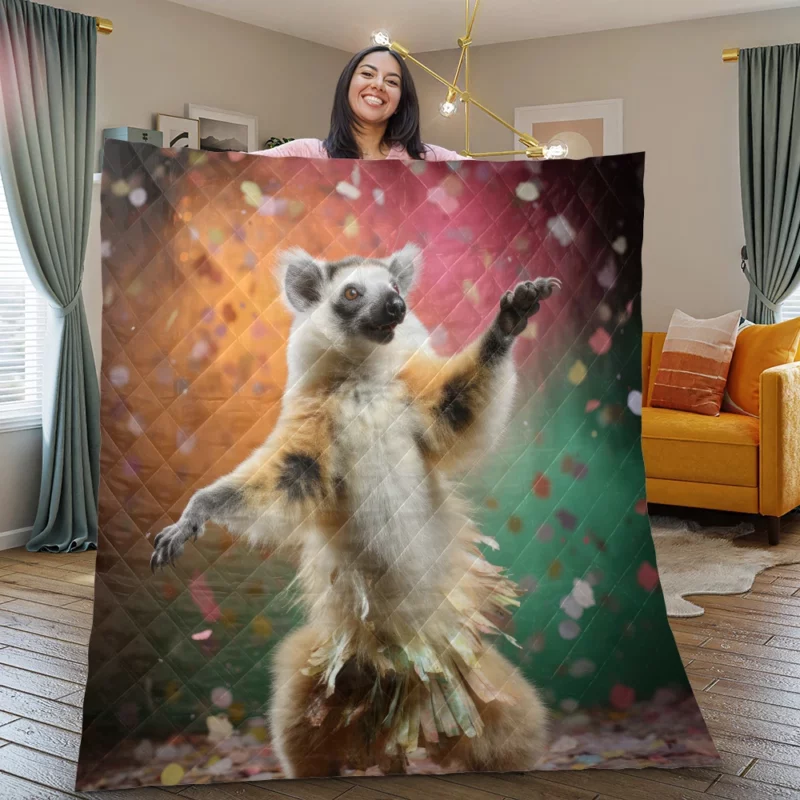 Whimsical Lemur Madagascar Dance Quilt Blanket