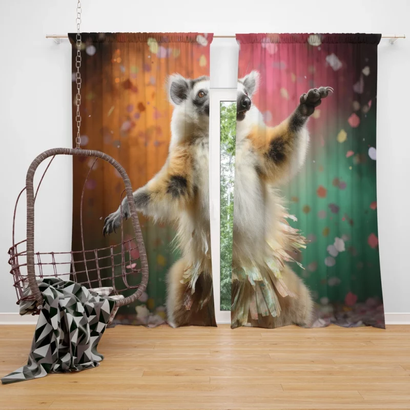 Whimsical Lemur Madagascar Dance Window Curtain