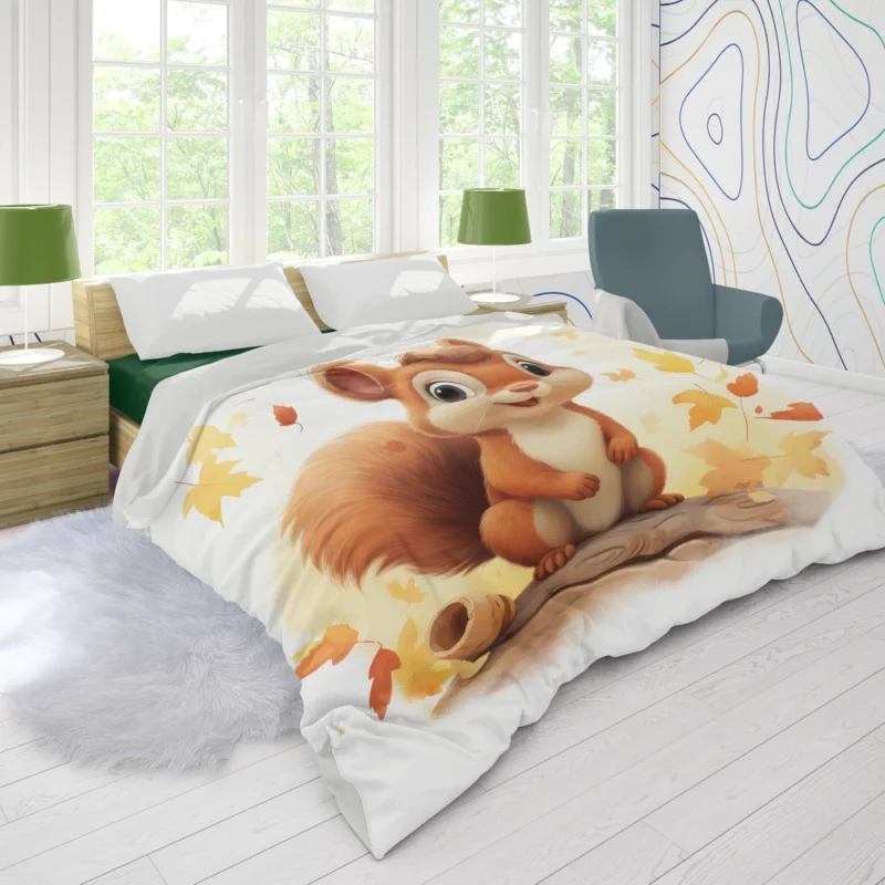 Whimsical Squirrel in Playful Children Illustration Duvet Cover