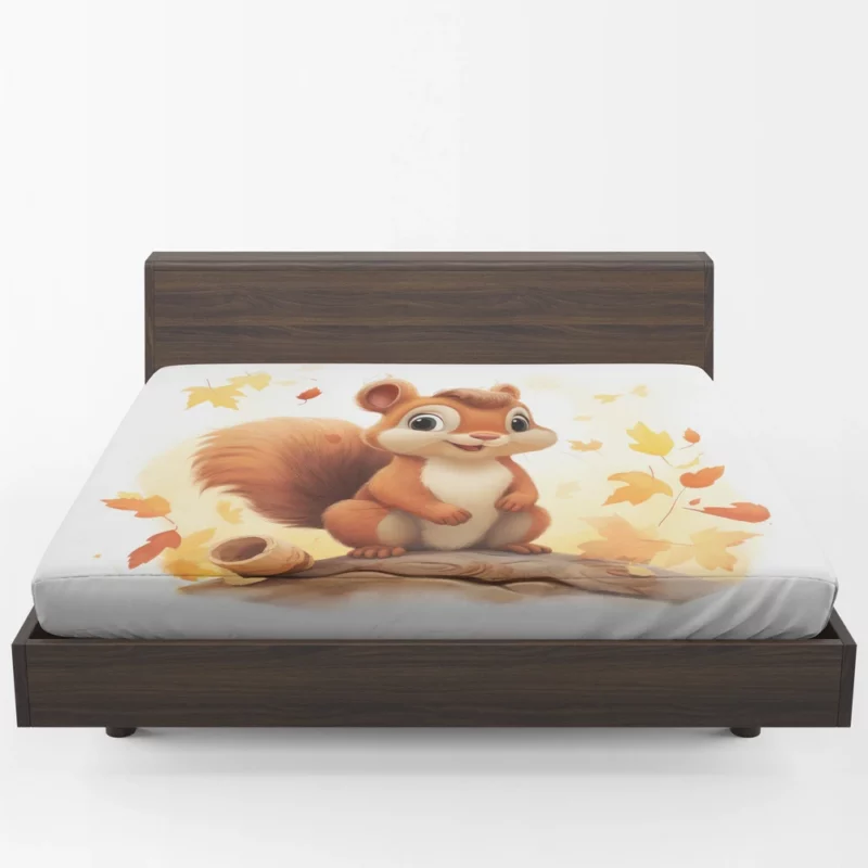 Whimsical Squirrel in Playful Children Illustration Fitted Sheet 1