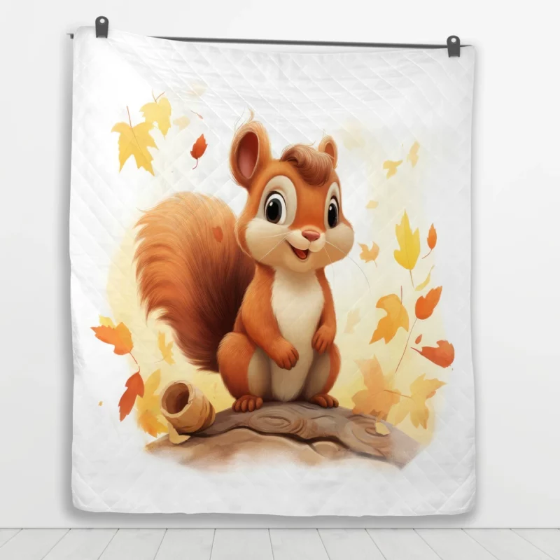 Whimsical Squirrel in Playful Children Illustration Quilt Blanket 1