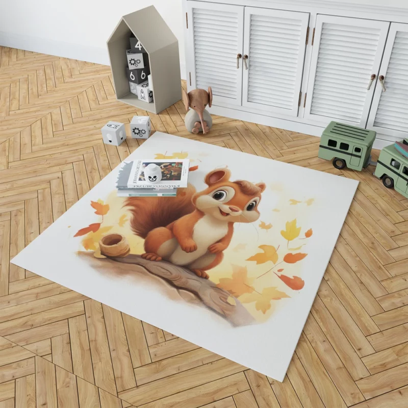 Whimsical Squirrel in Playful Children Illustration Rug 1