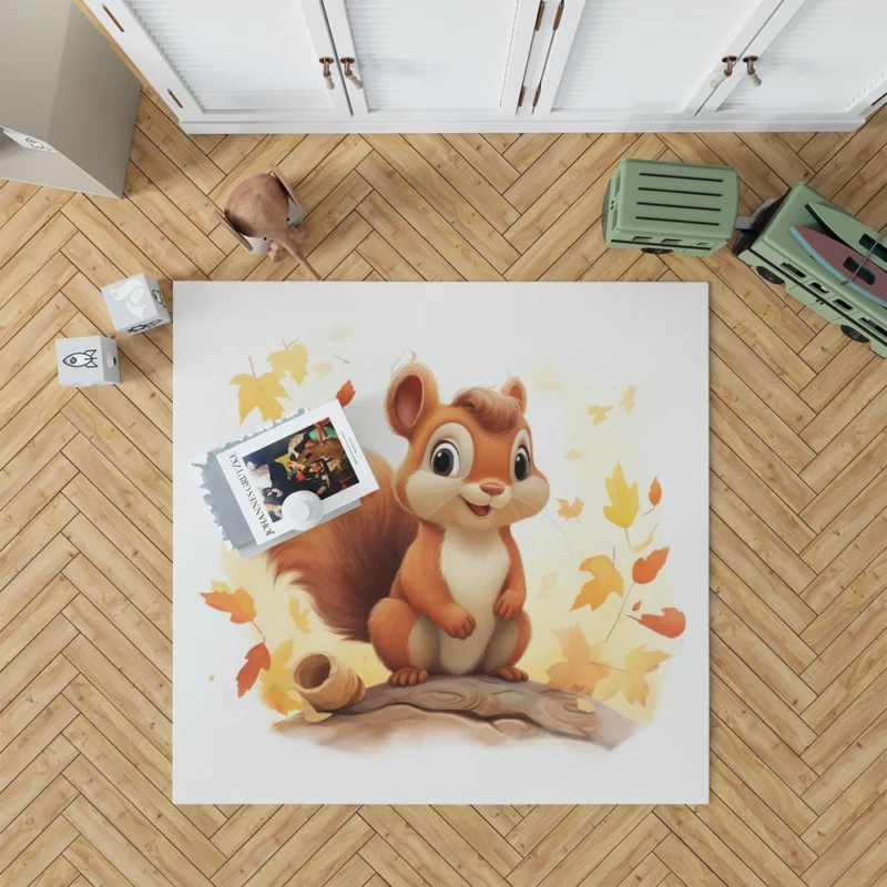 Whimsical Squirrel in Playful Children Illustration Rug