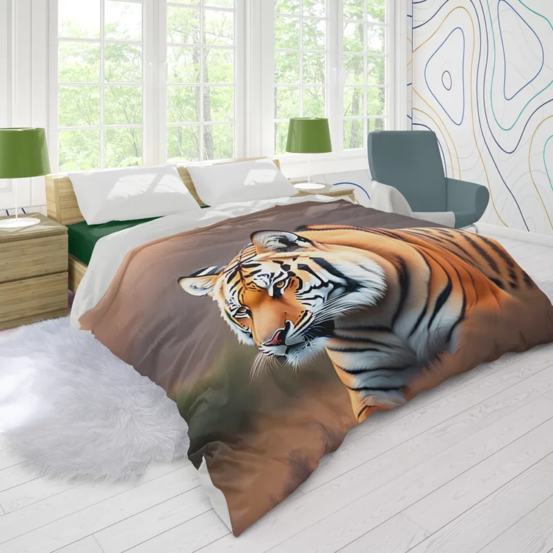 White Bengal Tiger in Snowy Forest Duvet Cover