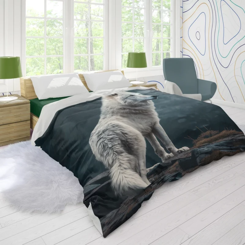 White Wolf AI Artwork Duvet Cover