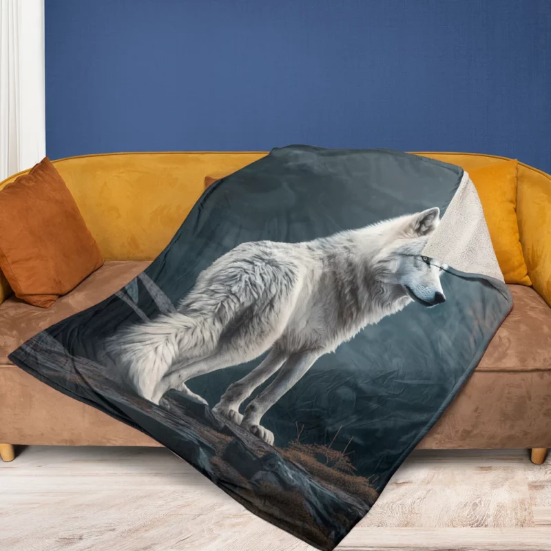 White Wolf AI Artwork Fleece Blanket 1