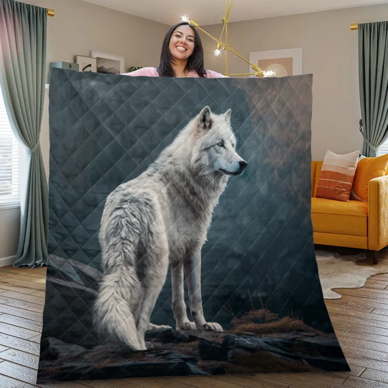 White Wolf AI Artwork Quilt Blanket