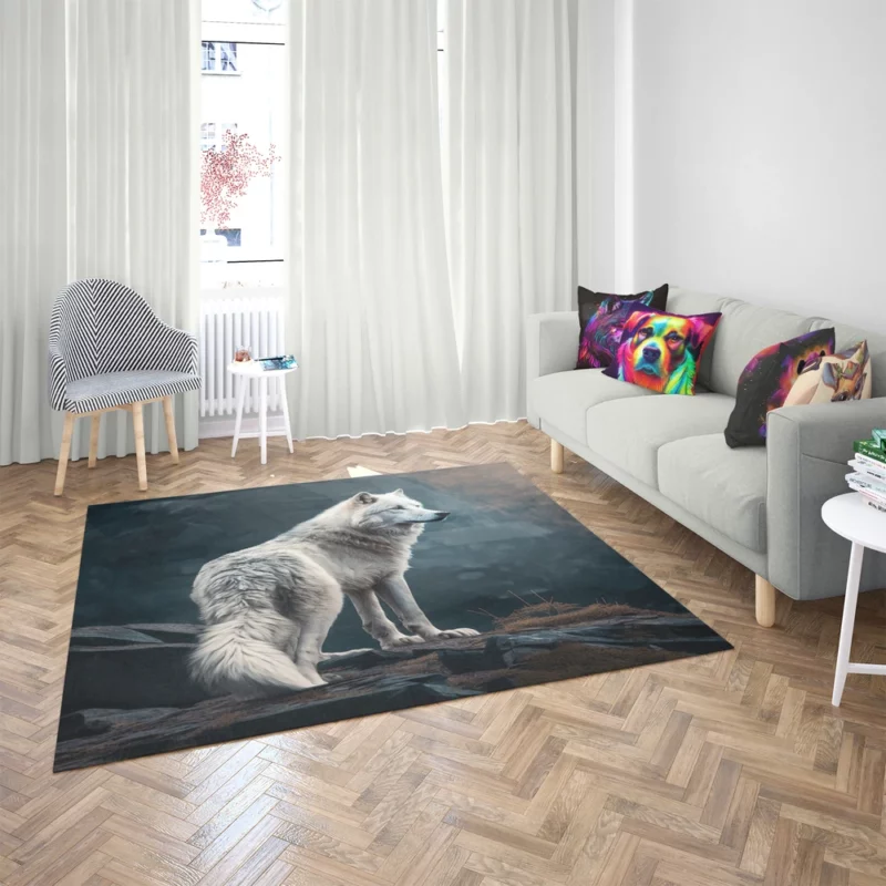 White Wolf AI Artwork Rug 2