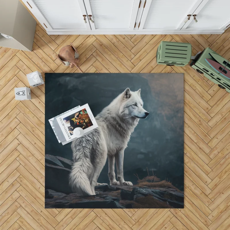 White Wolf AI Artwork Rug