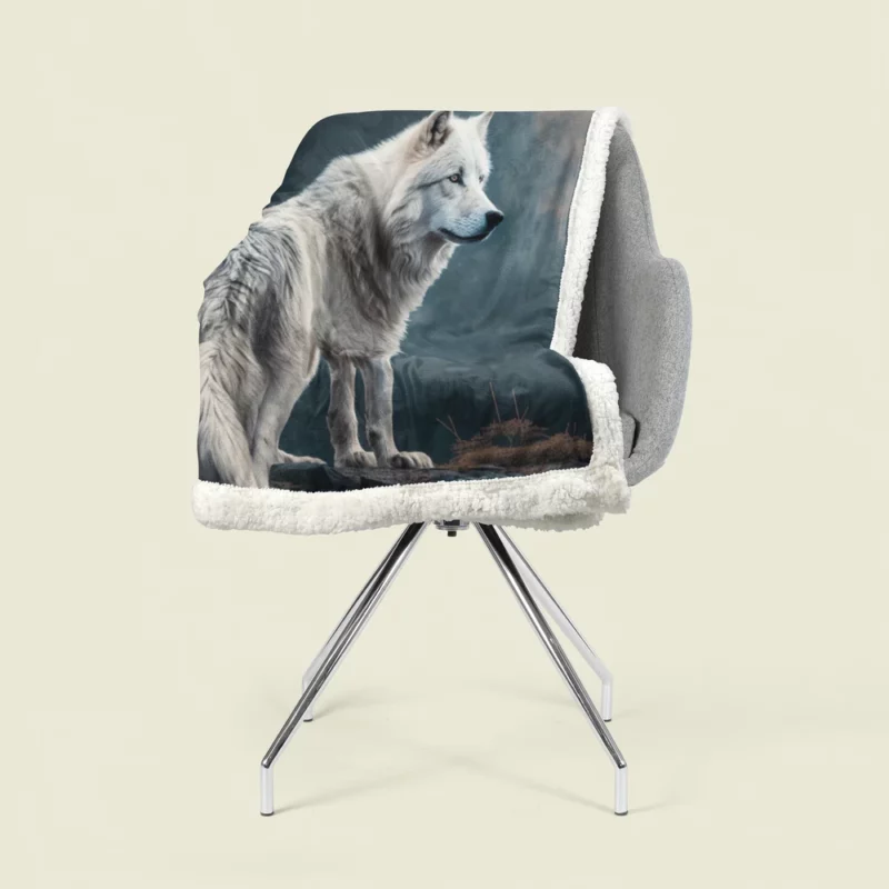 White Wolf AI Artwork Sherpa Fleece Blanket 1