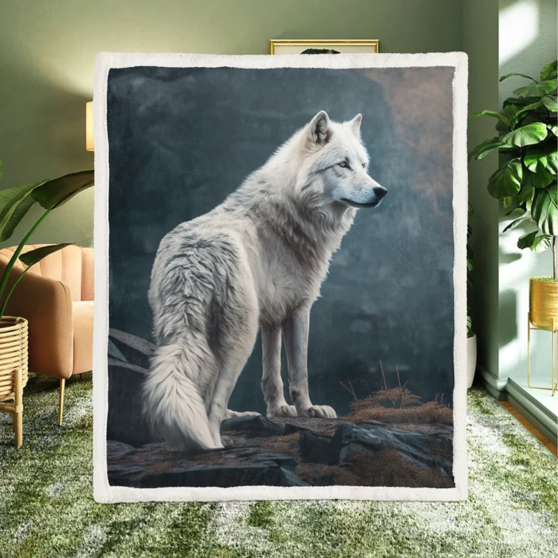 White Wolf AI Artwork Sherpa Fleece Blanket