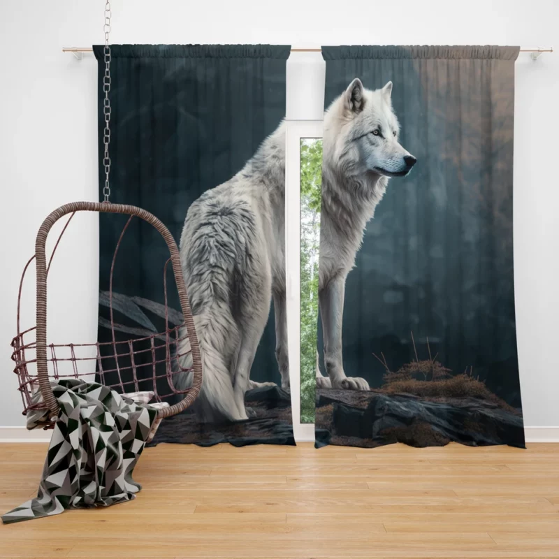 White Wolf AI Artwork Window Curtain