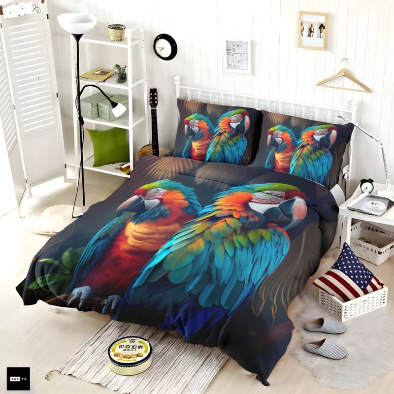 Wildlife Scene Colorful Macaw Parrots Bedding Set