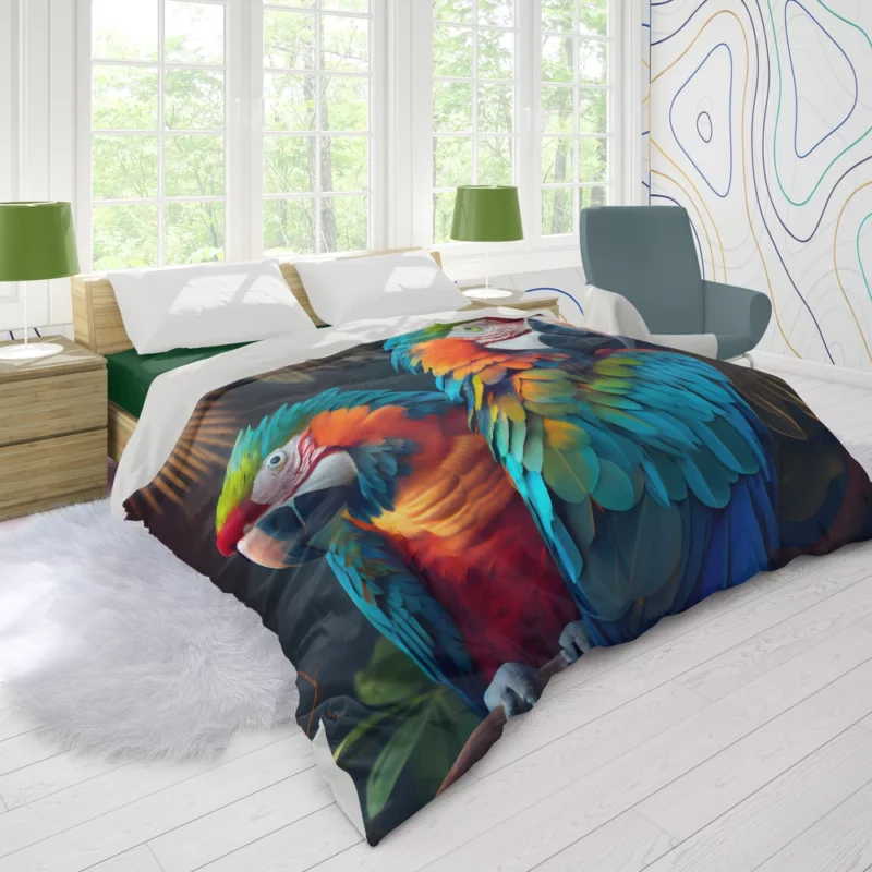 Wildlife Scene Colorful Macaw Parrots Duvet Cover