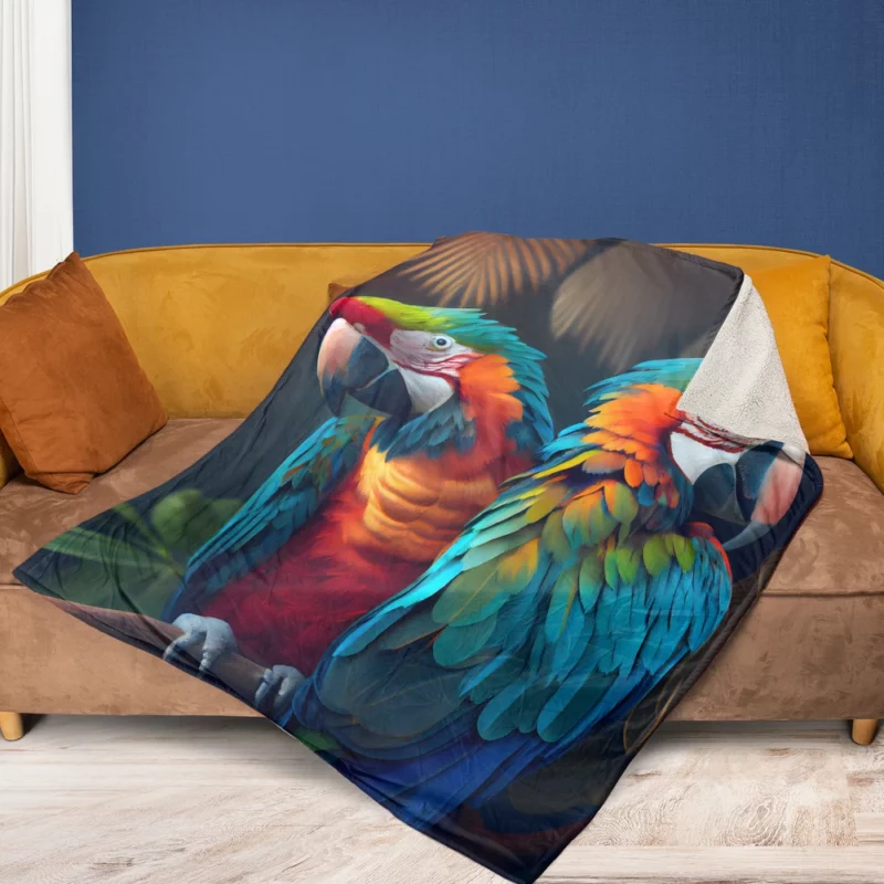 Wildlife Scene Colorful Macaw Parrots Fleece Blanket 1