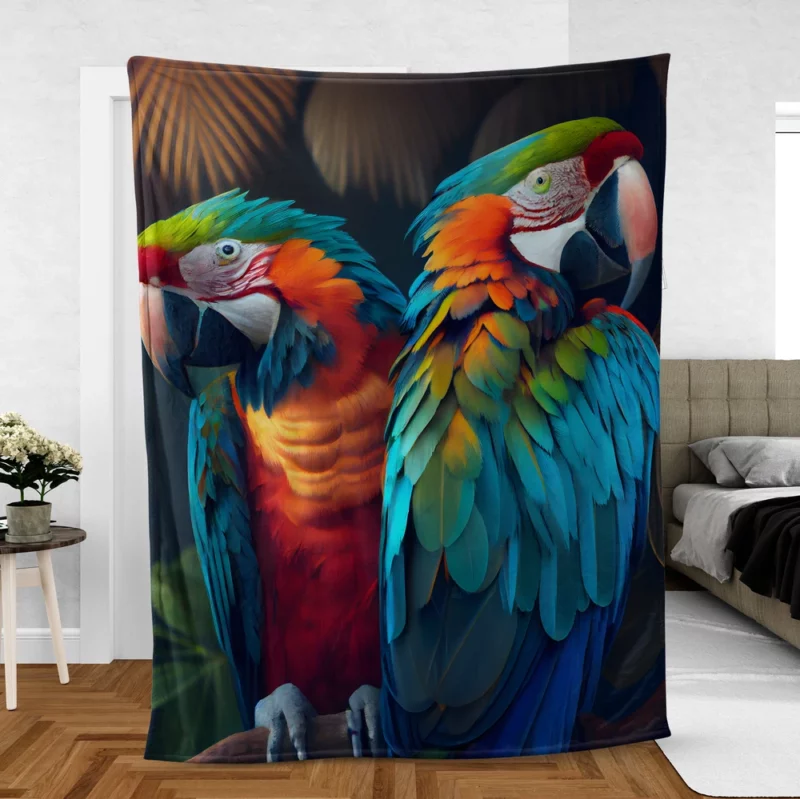 Wildlife Scene Colorful Macaw Parrots Fleece Blanket
