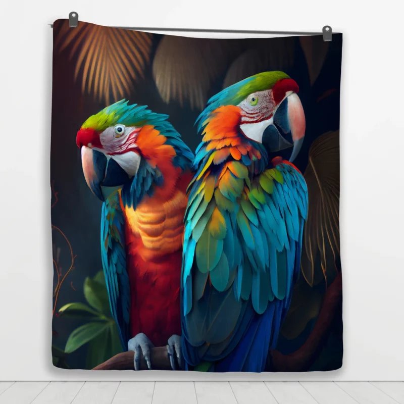 Wildlife Scene Colorful Macaw Parrots Quilt Blanket 1