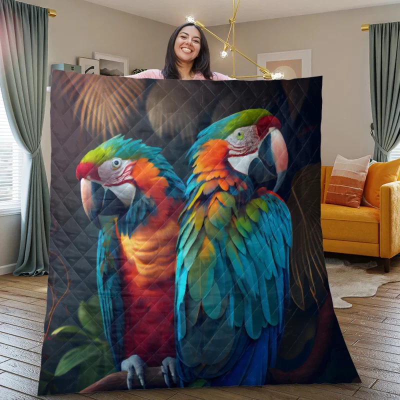 Wildlife Scene Colorful Macaw Parrots Quilt Blanket