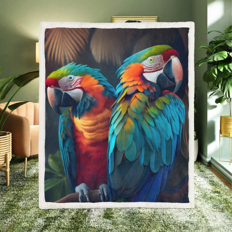 Wildlife Scene Colorful Macaw Parrots Sherpa Fleece Blanket