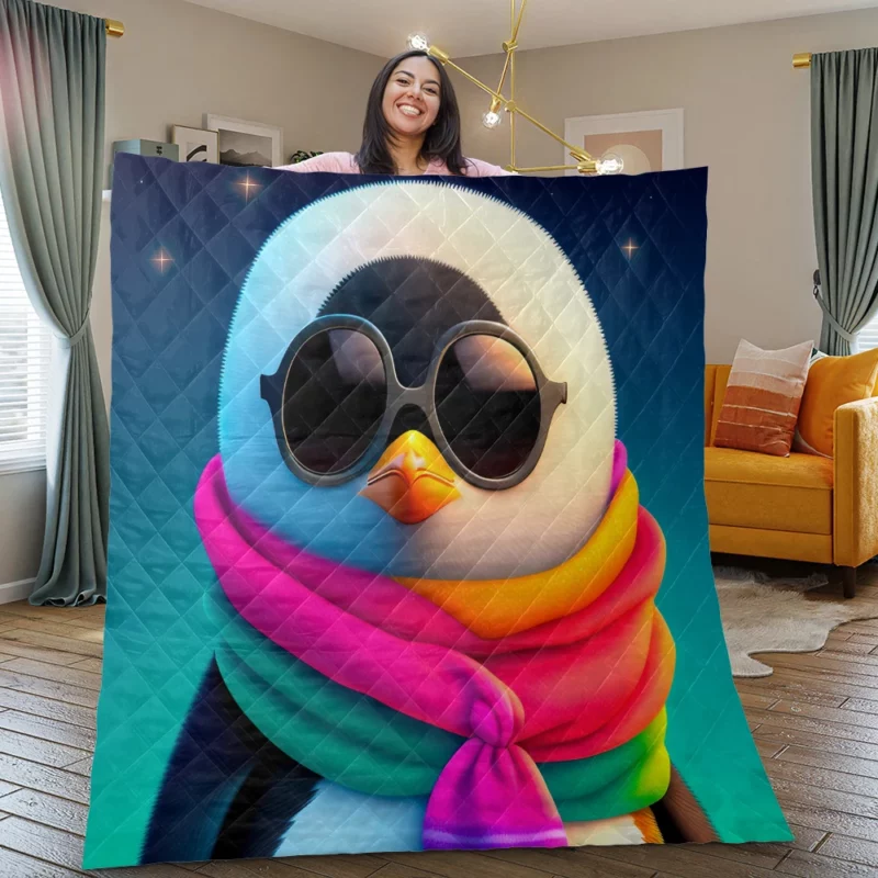 Winter Penguin Icon Quilt Blanket