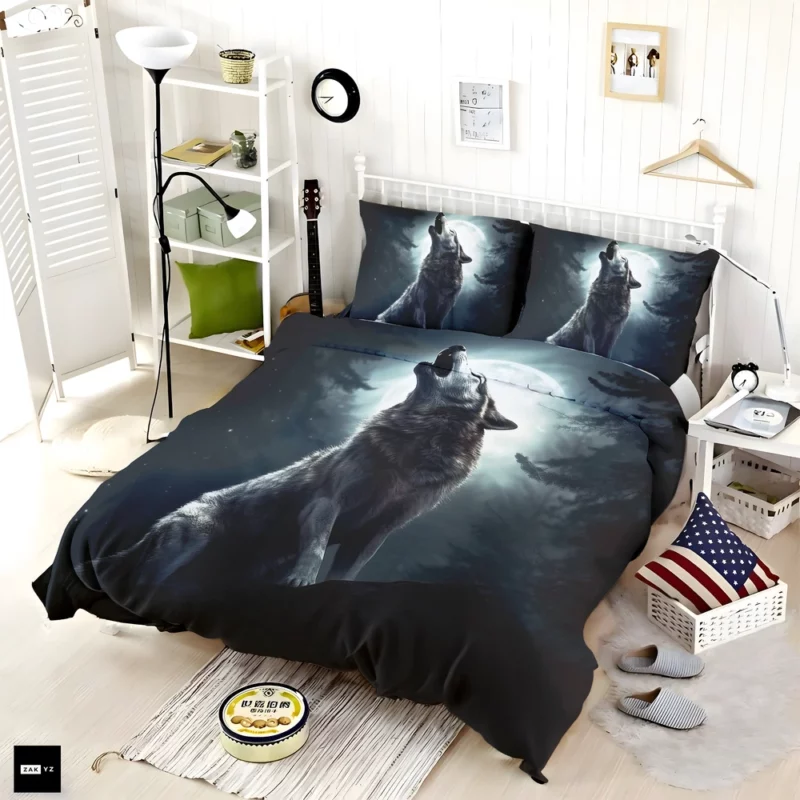 Wolf Howling at Full Moon Bedding Set